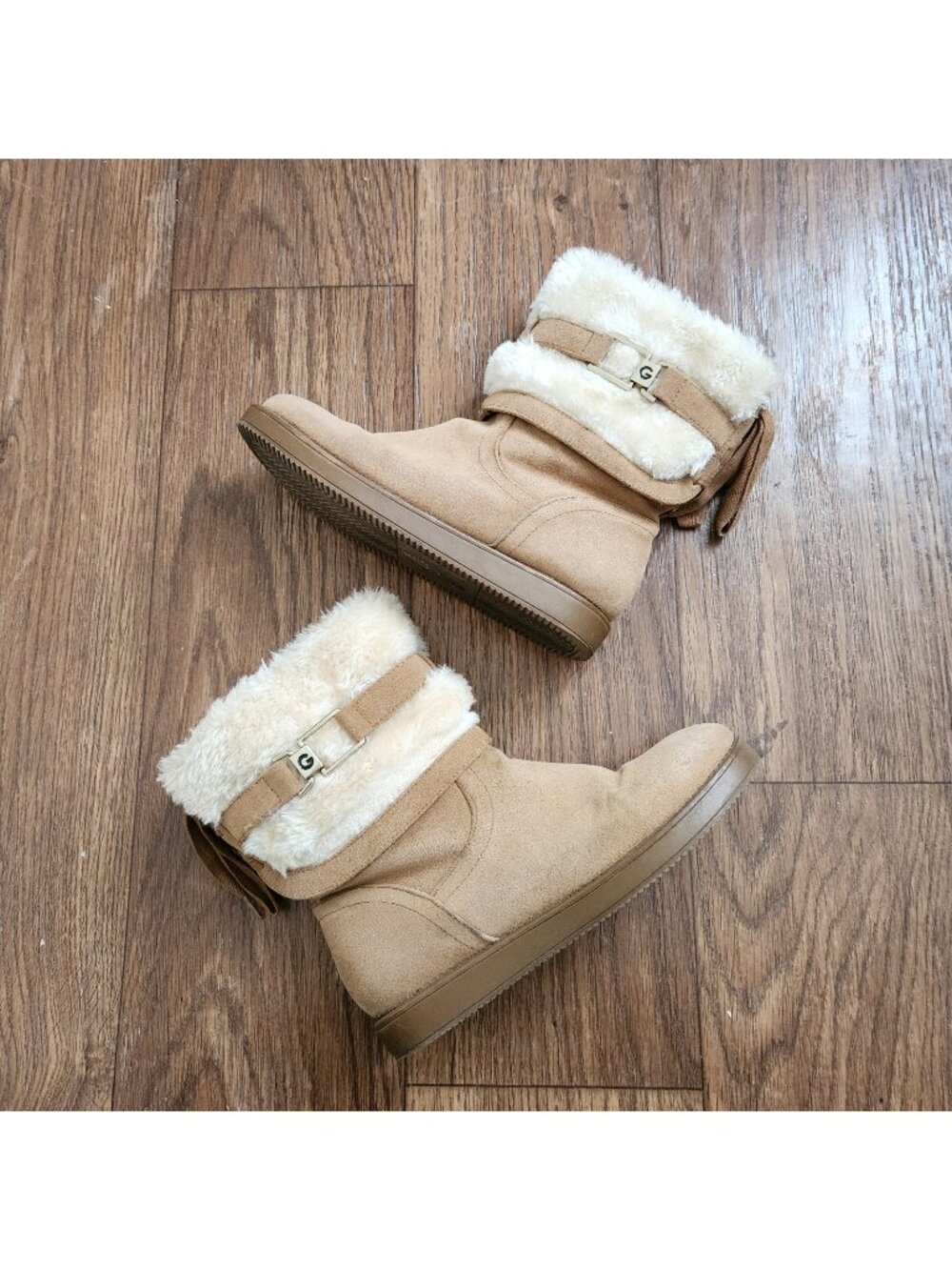 G By Guess Shearling Boots Tan Suede Leather Women's Size 6M